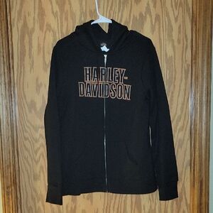 Harley-Davidson Women's Black and Orange Zip-Up Hoodie